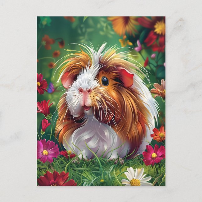 Långfristigt Guinea Gris bland blommor Vykort (Framsida)