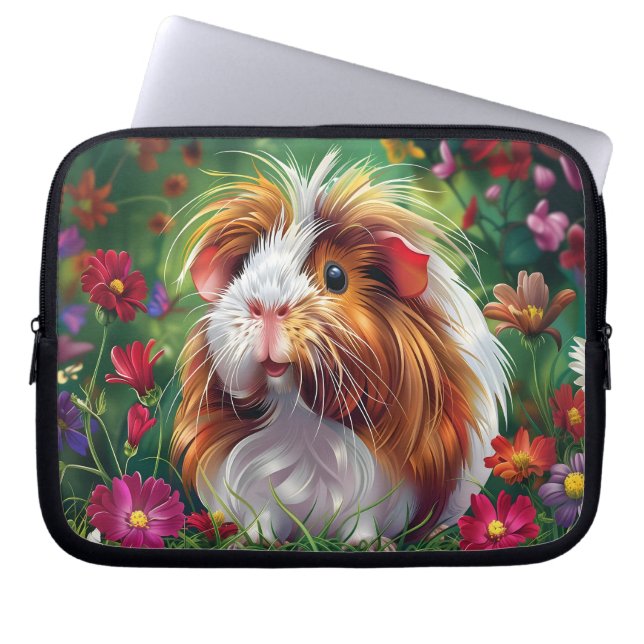 Långfristigt Guinea Gris bland brant Flowers Laptop Fodral (Framsidan)