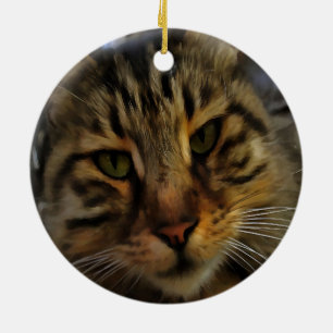 Långfristigt konstgjord Pet Porträtt v2 Tabby katt Julgransprydnad Keramik