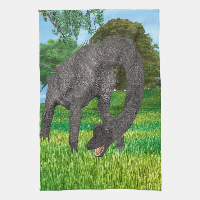 Långhalsad Dinosaurie Djungel Äventyr Kökshandduk (Vertikal)