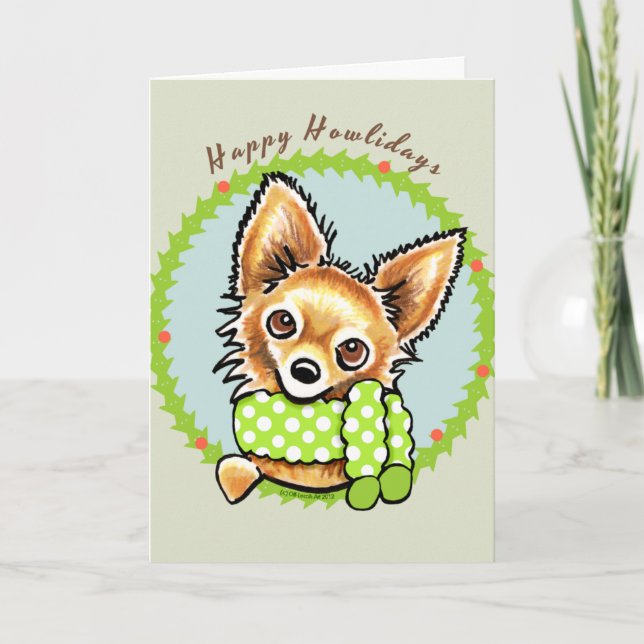 Långhårig Chihuahua Glad Hurdag Helgkort (Framsida)