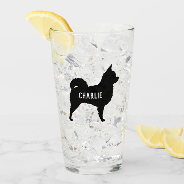 Långhårig Chihuahua Hund Silhouette-Personlig Glaskopp (Framsida Ice)