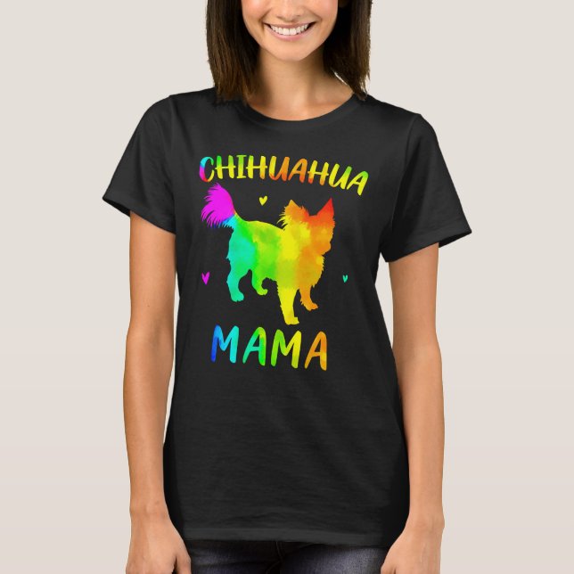 Långhårig Chihuahua Mamma T Shirt (Framsida)
