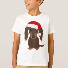 Långhårig Chocolate Dachshund Santa jul T Shirt