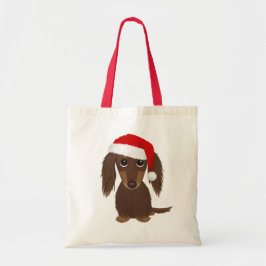 Långhårig Chocolate Dachshund Santa jul Tygkasse