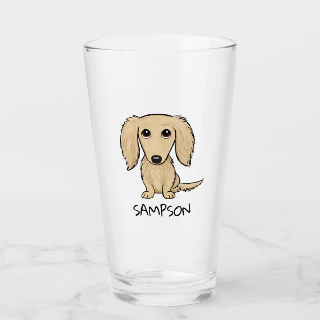 Långhårig Cream Dachshund | Cute Hund-Personlig Glaskopp (Framsida)