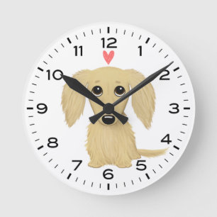 Långhårig Cream Dachshund med hjärtklappad Hund Rund Klocka