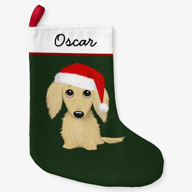 Långhårig Cream Dachshund Santa Cute Liten Julstrumpa (Framsidan)
