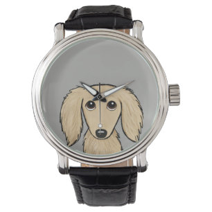 Långhårig Cream Dachshund   Wiener-Hund för Teckna Armbandsur