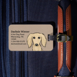Långhårig Cream Dachshund Wiener-Hund för Teckna Bagagebricka