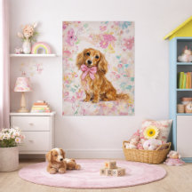 Långhårig Dachshund Akvarell Pastell Blommig