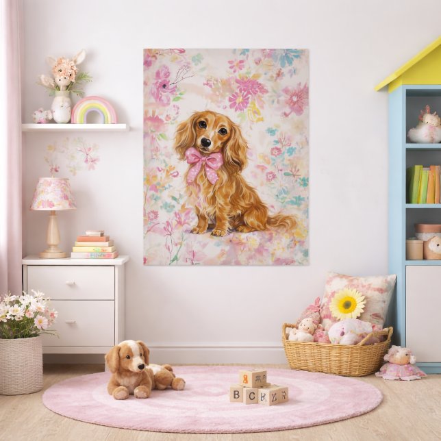 Långhårig Dachshund Akvarell Pastell Blommig Poster (Long Hair Dachshund Watercolor Pastel Floral Poster)
