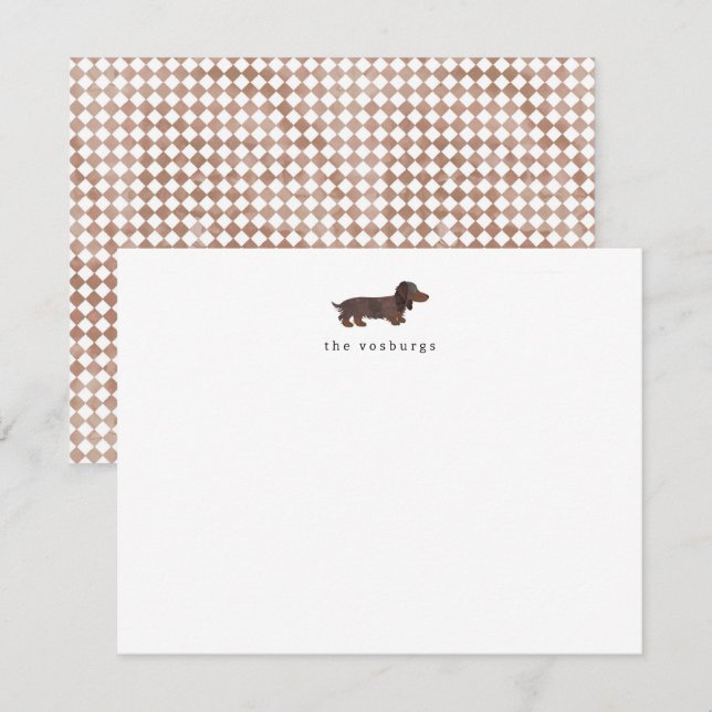 Långhårig Dachshund Akvarell Platt Notkort Anteckningskort (Fram/baksida)