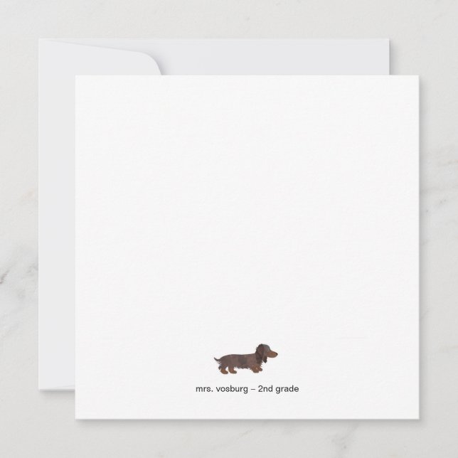 Långhårig Dachshund Akvarell Platt Notkort Inbjudningar (Framsida)