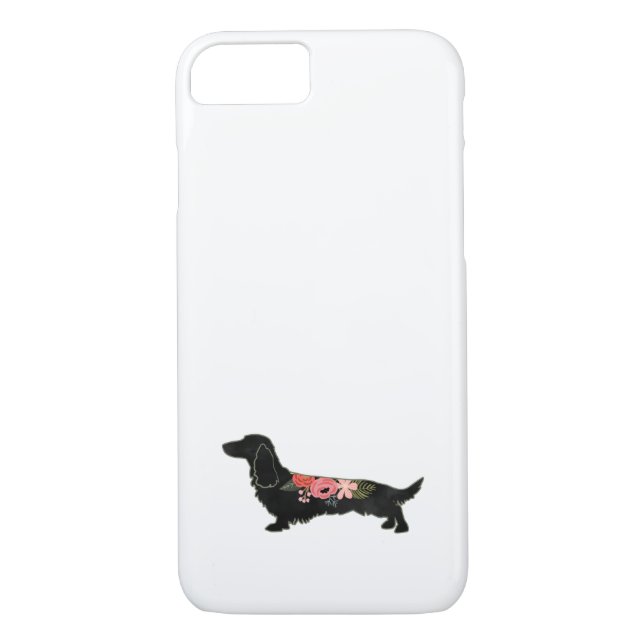 Långhårig Dachshund Bohemian Blommigt Silhouette Case-Mate iPhone Skal (Baksida)
