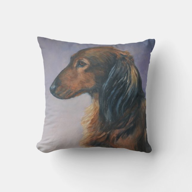 Långhårig Dachshund Hund Konst Kuddvar Kudde (Framsida)