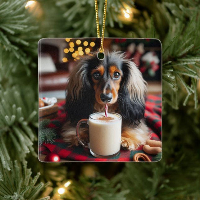 Långhårig Dachshund Julgransprydnad Keramik (Träd)