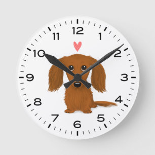 Långhårig Dachshund med Valentine Heart Cute Hund Rund Klocka