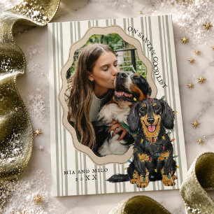 Långhårig Dachshund på Santas Gula Lista Julkort