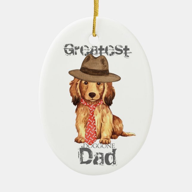 Långhårig Dachshund Pappa Ceramic Ornament (Framsidan)