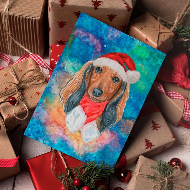 Långhårig Dachshund Ras Hund Jul Helg Vykort (Skapare uppladdad)