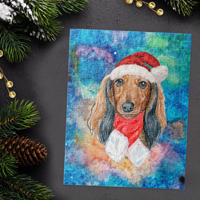 Långhårig Dachshund Ras Hund Jul Pussel (Skapare uppladdad)