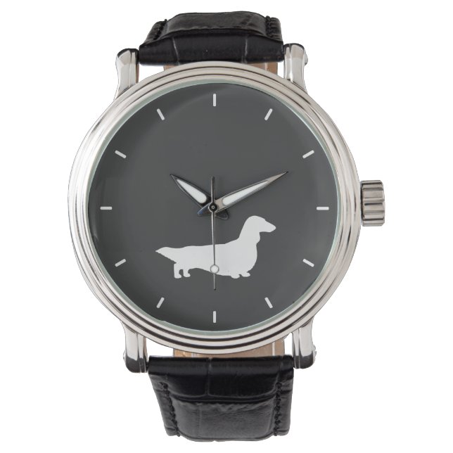 Långhårig Dachshund Silhouette | Wiener Hund Armbandsur (Framsida)