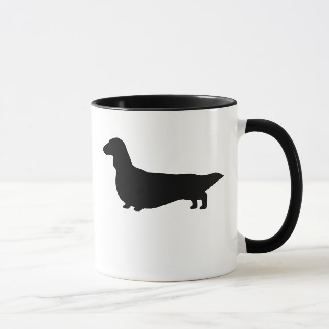 Långhårig Dachshund Silhouette Wiener Hund Doxie Mugg (Höger)