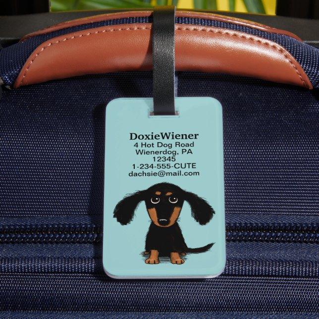 Långhårig Dachshund-valp Bagagebricka (Baksida Insitu 4)