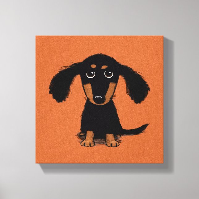 Långhårig Dachshund Valp Canvastryck (Framsida)