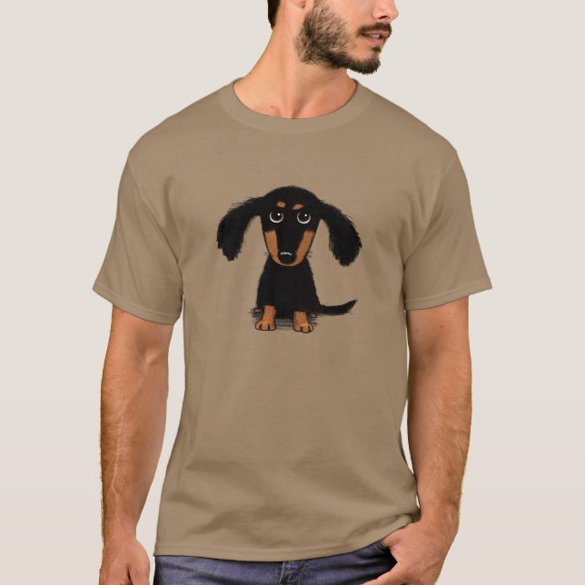 Långhårig Dachshund Valp Tee (Framsida)