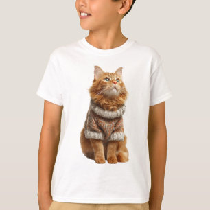 Långhårig katt i mysig hösttröja för barn t shirt