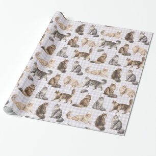 Långhårig katt lila rutigt akvarellpresentpapper presentpapper