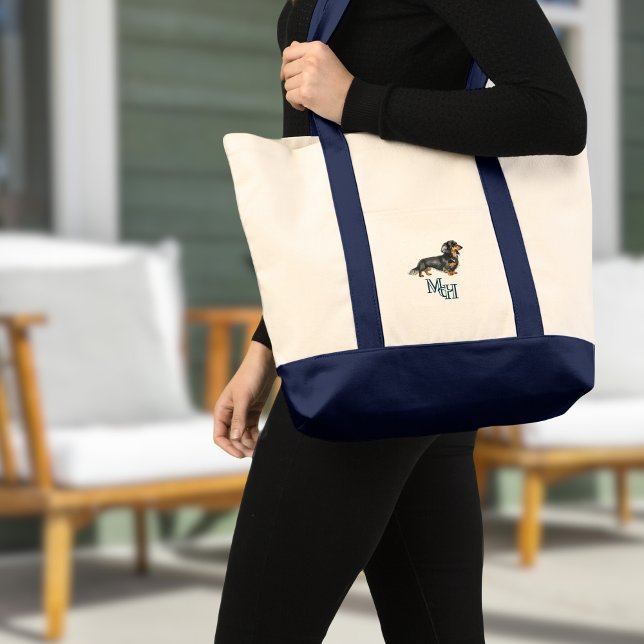 Långhårig Miniature Dachshund Monogram Canvas Tygkasse (Personalize this Dachshund Monogram Canvas Tote Bag on Zazzle!)
