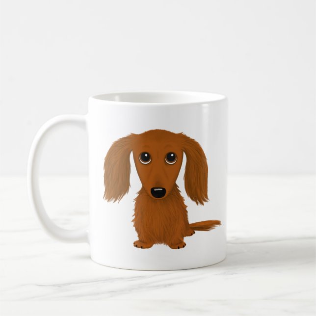 Långhårig Red Dachshund | Cute Wiener Hund Kaffemugg (Vänster)