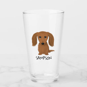 Långhårig Red Dachshund Wiener Hund Anpassningsb Glaskopp