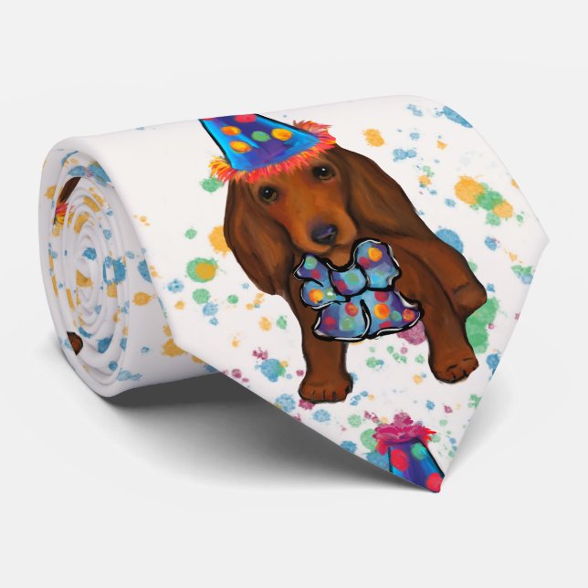 Långhårig röd dachshund      slips (Rullad)