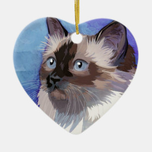 Långhårig Siamese Himalayan katt Julgransprydnad Keramik