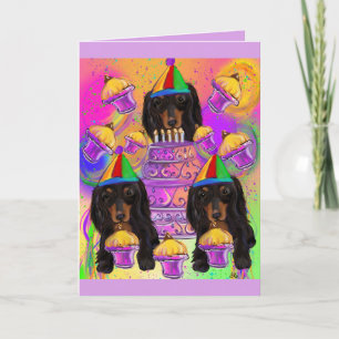 Långhårig svart dachshund helgkort