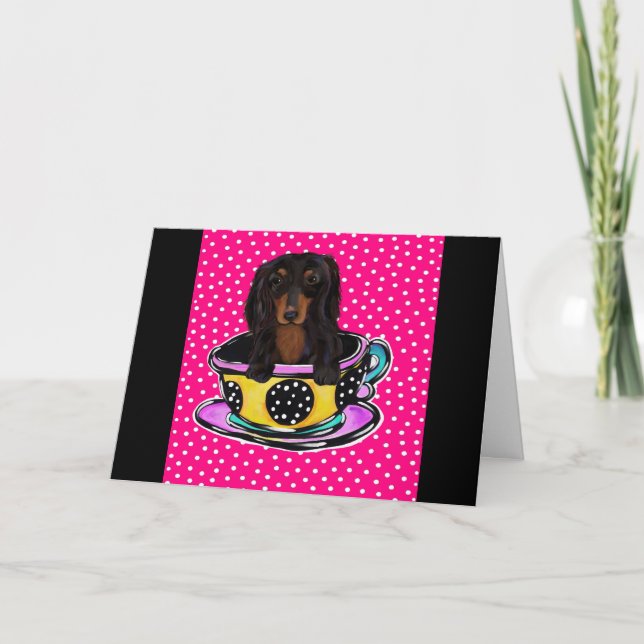 Långhårig svart dachshund kort (Framsida)