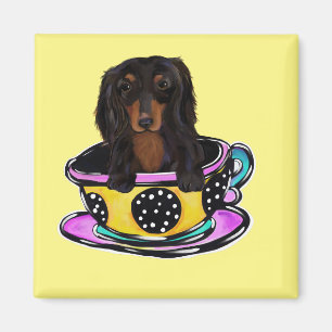 Långhårig svart doxie magnet