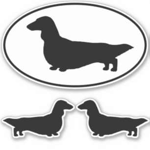 Långhårig uppsättning av Dachshund Hund Silhouette Klistermärken