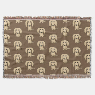 Långhåriga Cream Dachshunds Mönster Cute Doxies Filt