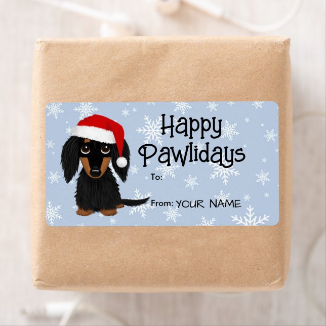 Långhåriga Dachshund Hund julklappsetiketter Fraktsedel (Insitu)