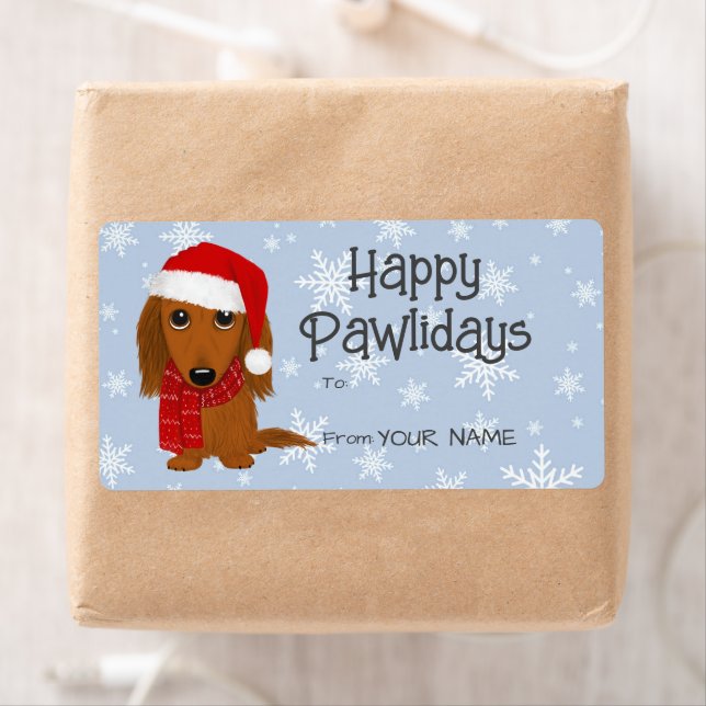 Långhåriga Dachshund Hund julklappsetiketter Fraktsedel (Insitu)
