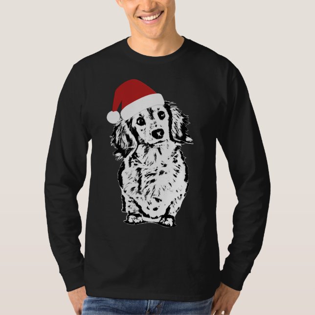 Långhåriga Dachshund jul Santa Hat T Shirt (Framsida)