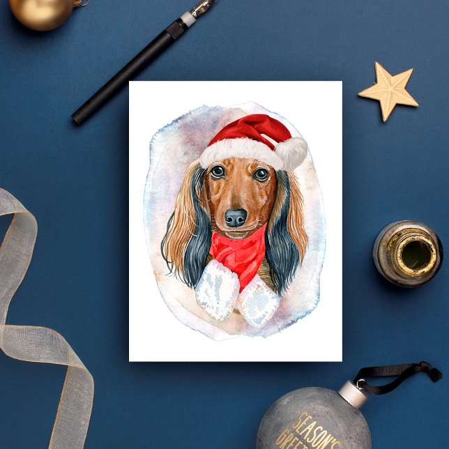Långhåriga Dachshund Julpresent För Hundälskare Helg Vykort (Skapare uppladdad)