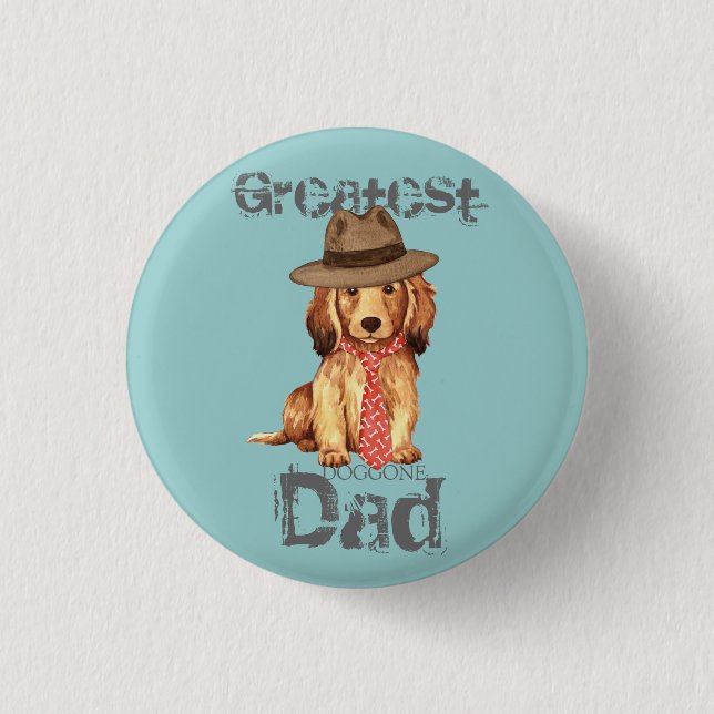 Långhåriga Dachshund Pappa Knapp (Framsida)