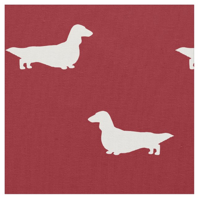 Långhåriga Dachshund Siluetter Röd och Vit Tyg (Närbild)