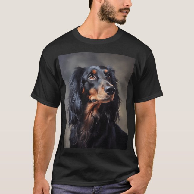 Långhåriga Dachshund T Shirt (Framsida)